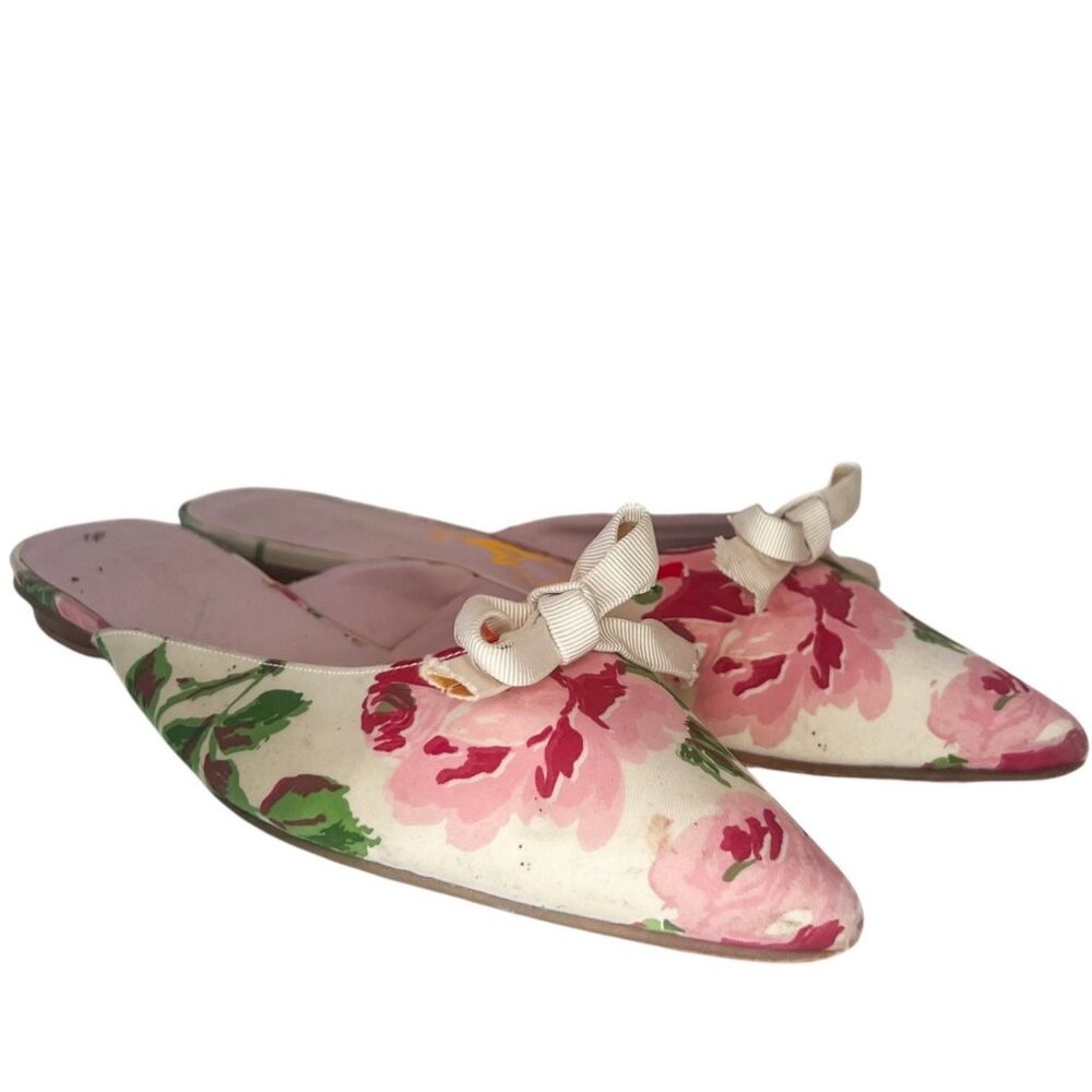 LK BENNETT Peony Floral Print Slip-On Mules 39 US 8 Pointed Toe Flats Coquette